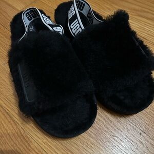 UGG Black Fuzzy Slippers